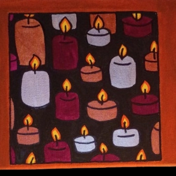 Handpainted Candles With Flames Acrylic Painting Canvas Art Wall Decor 8x10" - Picture 2 of 3